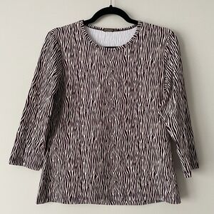 J McLaughlin Catalina Cloth Purple Zebra‎ Print 3/4 Sleeve Shirt Size M Stretch